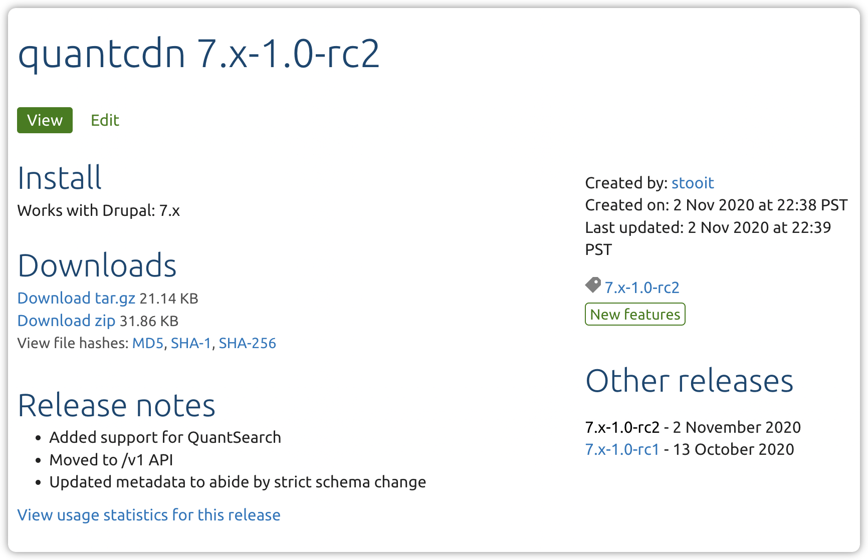 Quant Drupal 7 module version 7.x-1.0-rc2