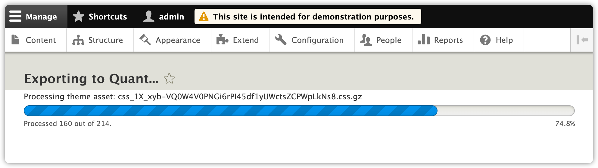 Quant Drupal 8/9 batch seeding progress bar further along