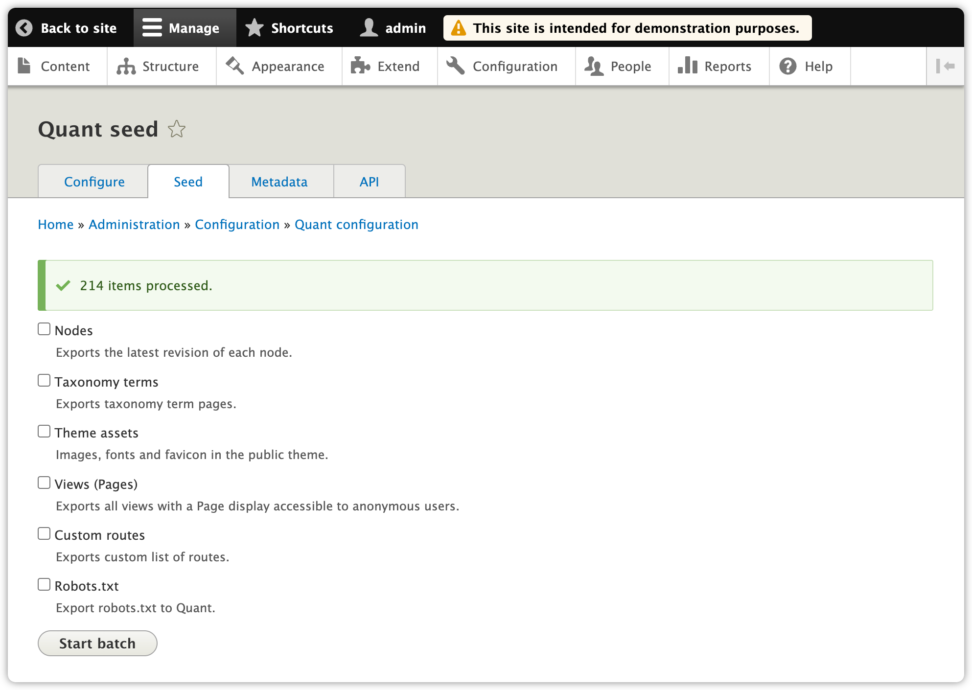 Quant Drupal 8/9 batch seeding done