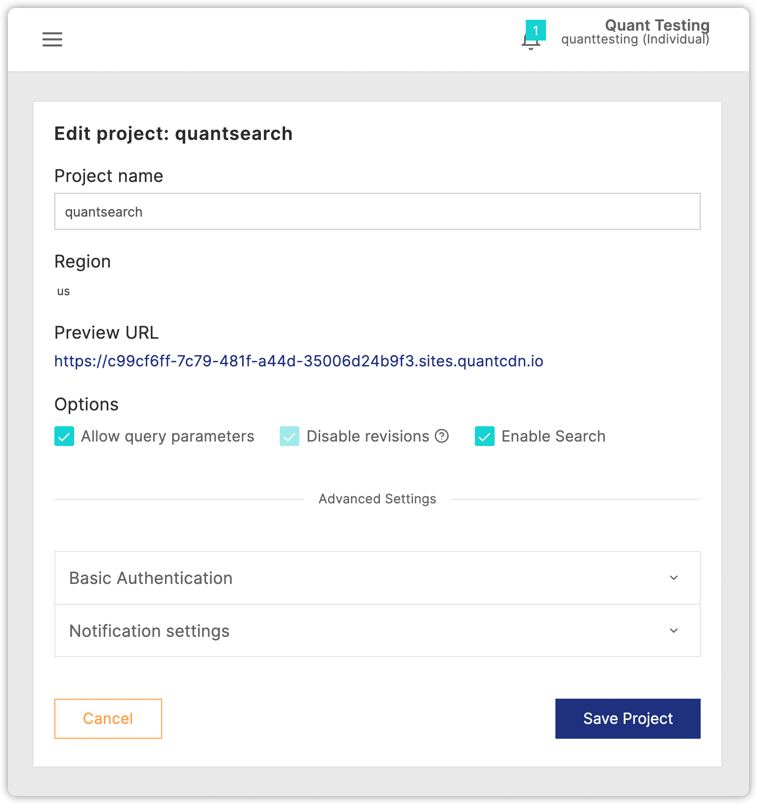 Enable Quant Search in Dashboard